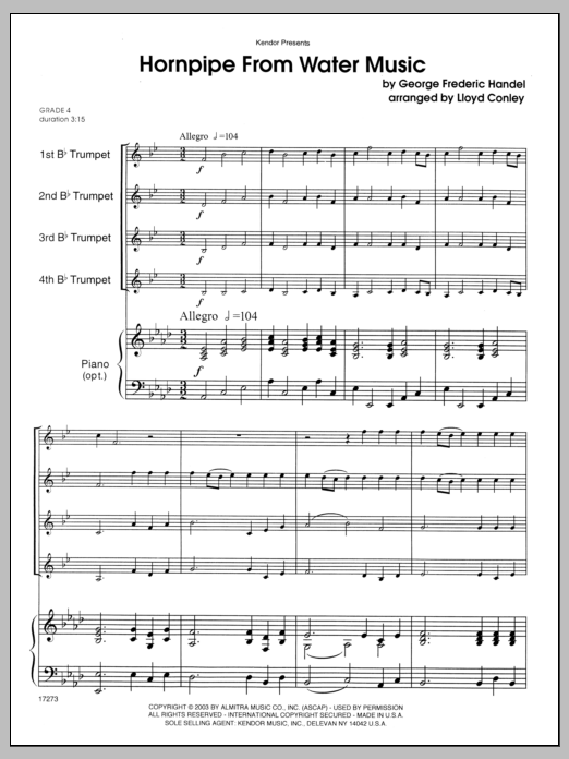 Learn to play Conley Hornpipe From Water Music - Full Score sheet music for Brass Ensemble in minutes. Conley Hornpipe From Water Music - Full Score sheet music notes and chords. Download Printable PDF.