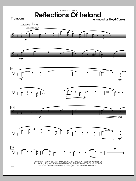 Conley Reflections Of Ireland - Trombone sheet music notes and chords. Download Printable PDF.