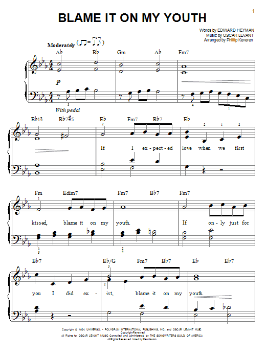 Connie Francis Blame It On My Youth sheet music notes and chords. Download Printable PDF.