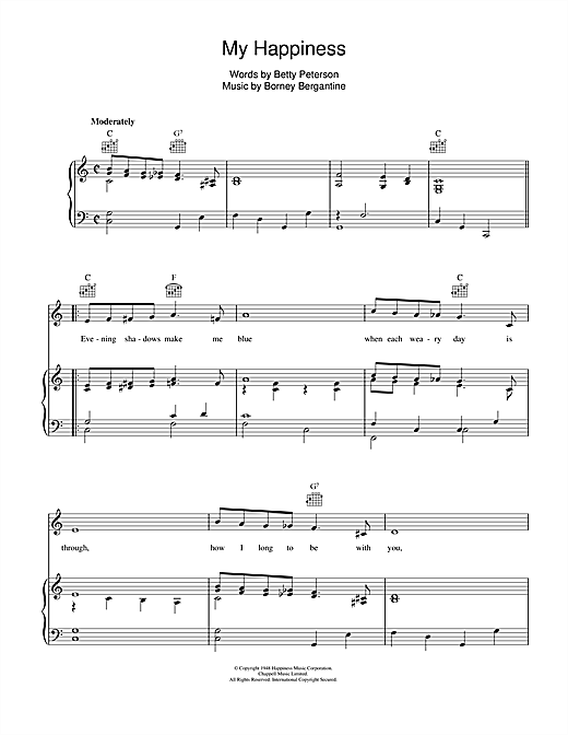 Connie Francis My Happiness Sheet Music Pdf Notes Chords Standards Score Piano Vocal Guitar Right Hand Melody Download Printable Sku