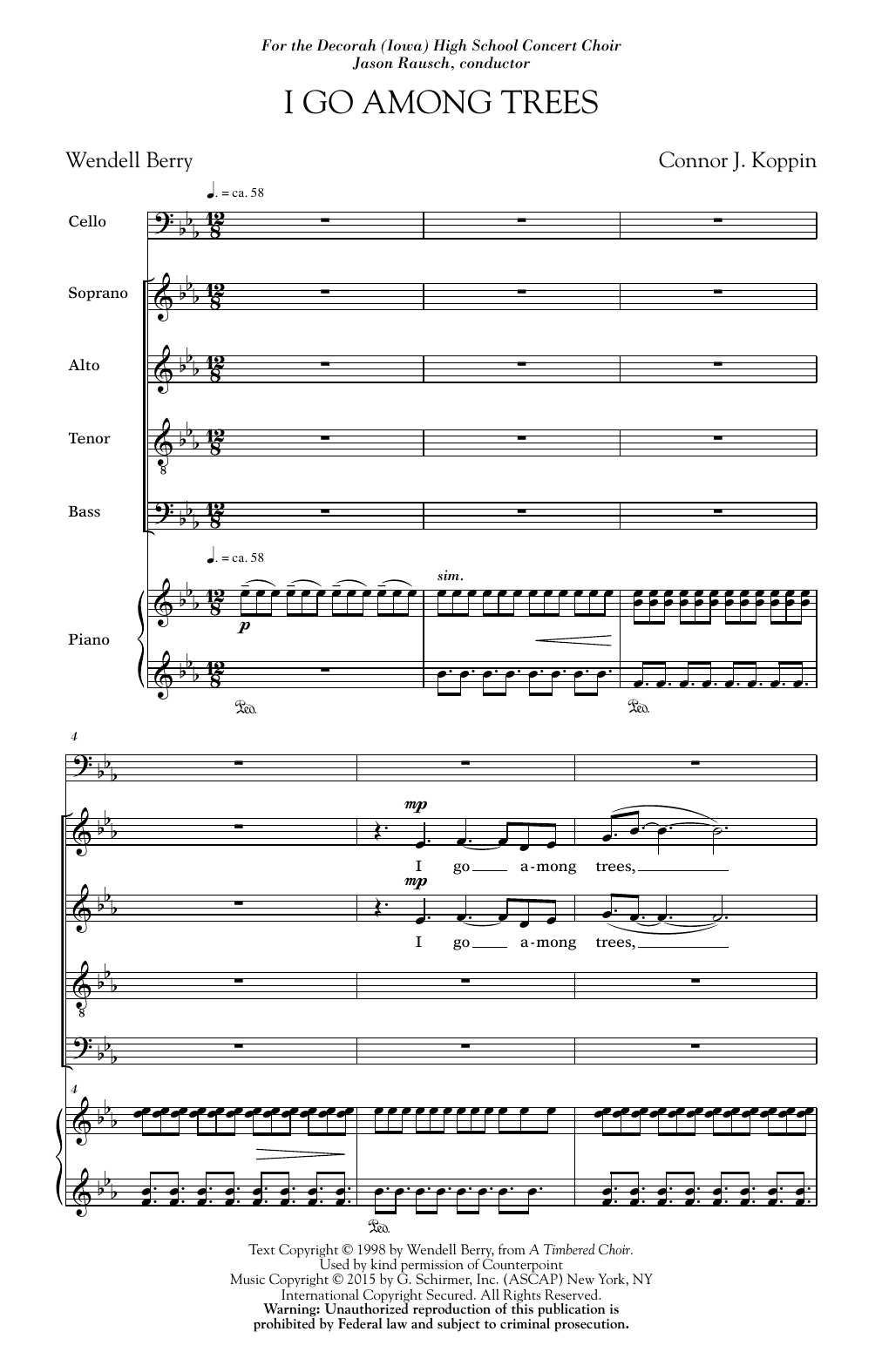 Learn to play Connor J. Koppin I Go Among Trees sheet music for SATB Choir in minutes. Price: 3.9900$ Connor J. Koppin I Go Among Trees sheet music notes and chords arranged for SATB Choir
