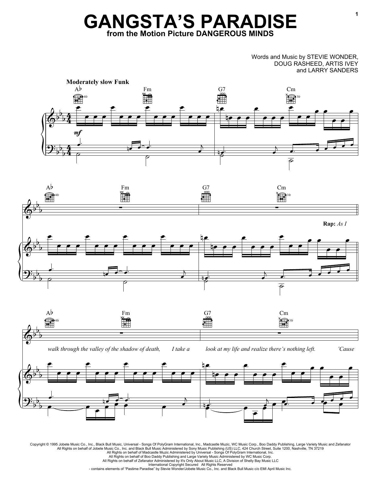 Coolio ft. L.V. Gangsta's Paradise sheet music notes and chords. Download Printable PDF.