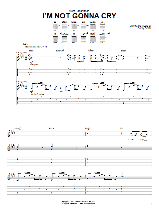 Learn to play Corey Smith I'm Not Gonna Cry sheet music for Guitar Tab in minutes. Price: 7.8900$ Corey Smith I'm Not Gonna Cry sheet music notes and chords arranged for Guitar Tab