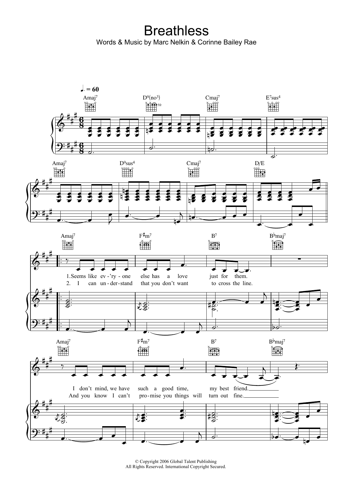 Learn to play Corinne Bailey Rae Breathless sheet music for Easy Piano in minutes. Price: 6.9900$ Corinne Bailey Rae Breathless sheet music notes and chords arranged for Easy Piano