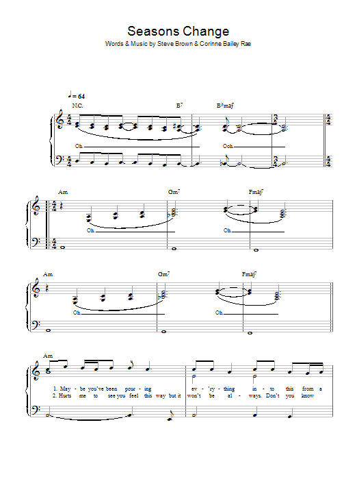 Corinne Bailey Rae Seasons Change sheet music notes and chords. Download Printable PDF.