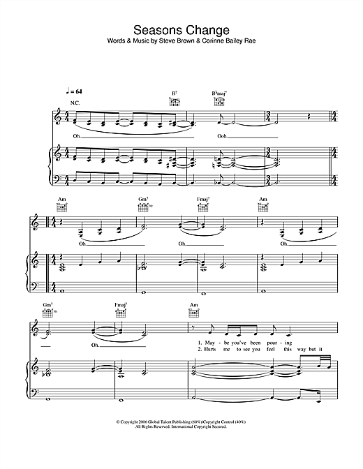 Corinne Bailey Rae Seasons Change sheet music notes and chords. Download Printable PDF.