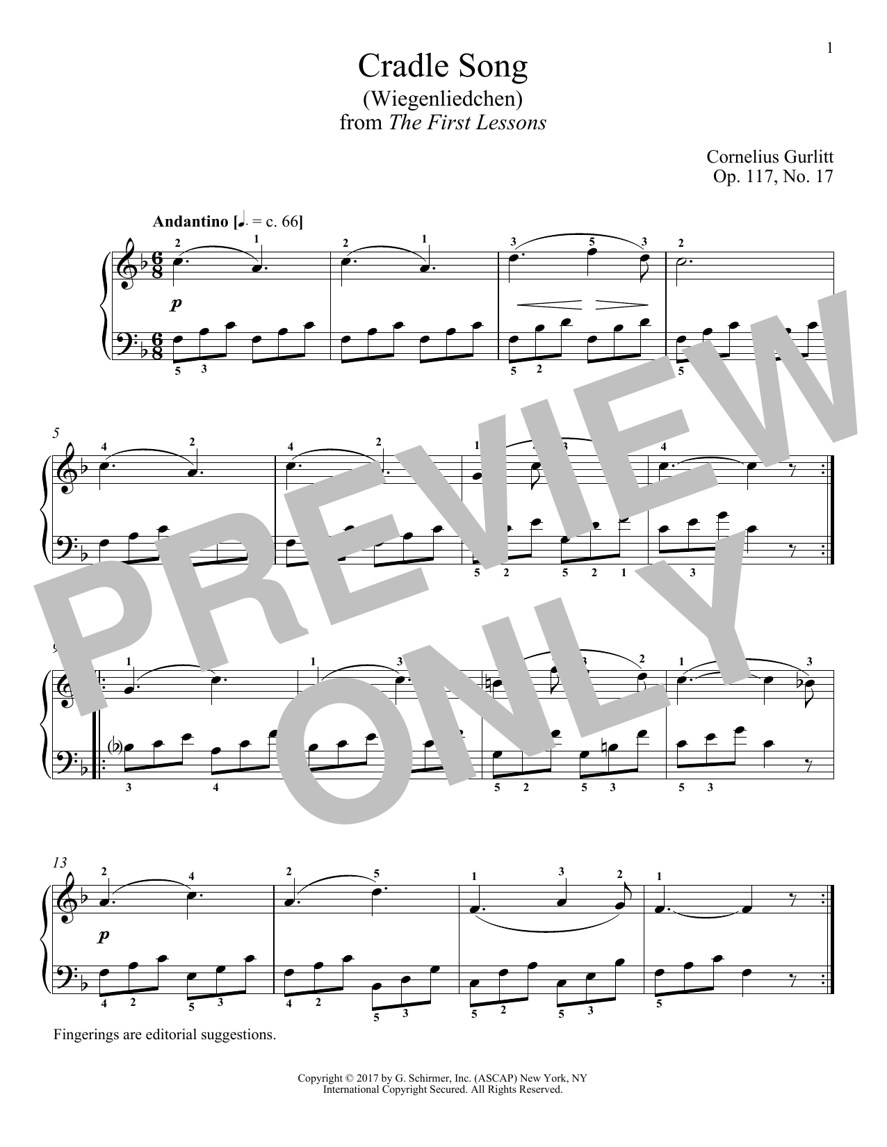 Learn to play Cornelius Gurlitt Cradle Song (Wiegenliedchen), Op. 117, No. 17 sheet music for Piano Solo in minutes. Cornelius Gurlitt Cradle Song (Wiegenliedchen), Op. 117, No. 17 sheet music notes and chords