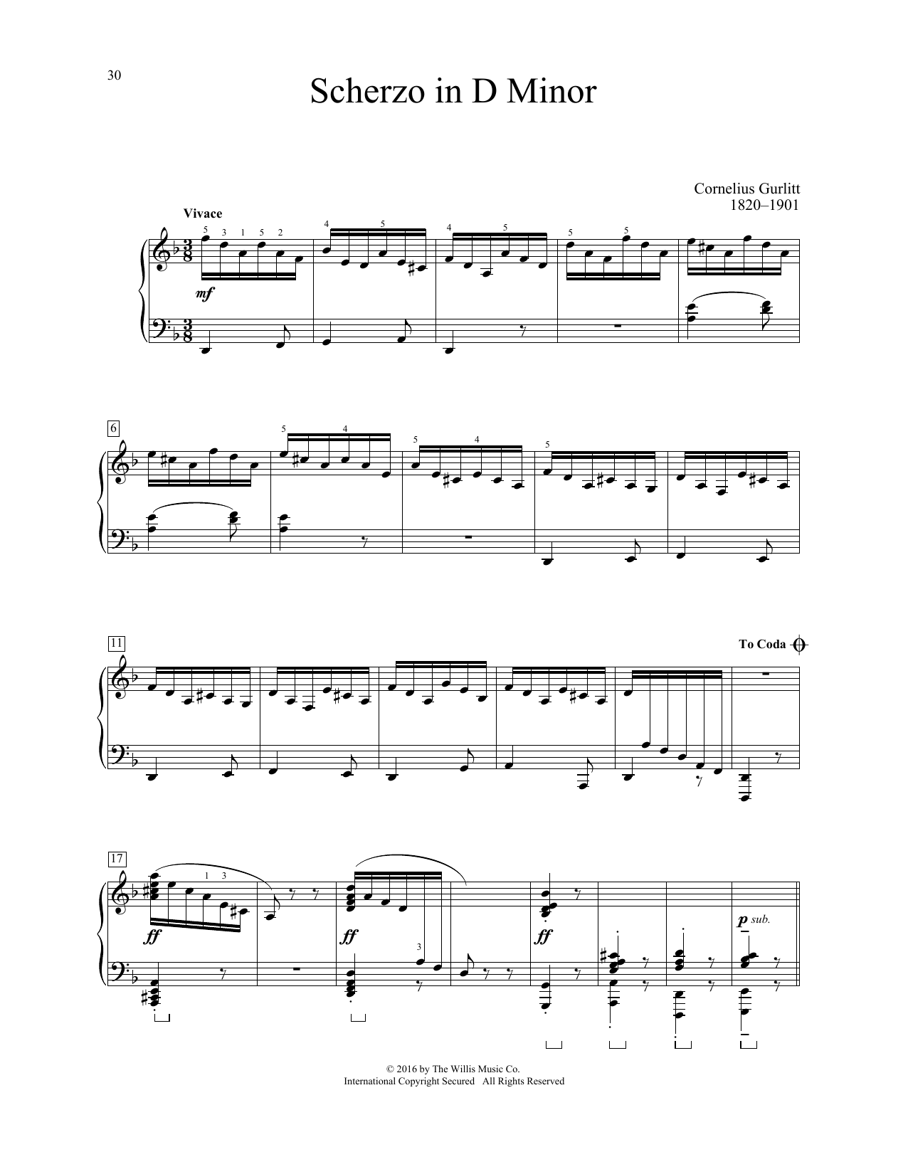 Cornelius Gurlitt Scherzo In D Minor Sheet Music Pdf Notes