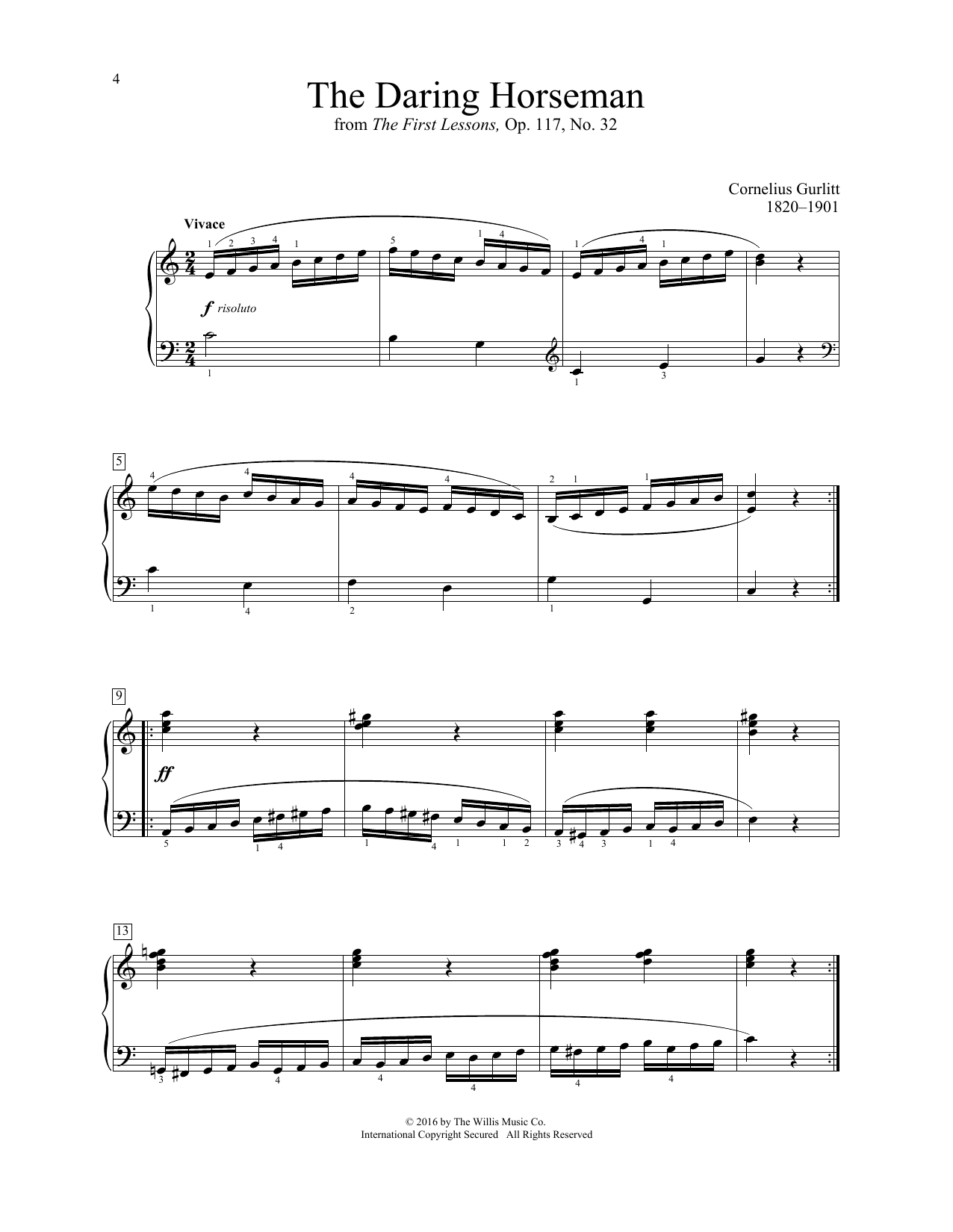 Learn to play Cornelius Gurlitt The Daring Horseman sheet music for Educational Piano in minutes. Cornelius Gurlitt The Daring Horseman sheet music notes and chords. Download Printable PDF.