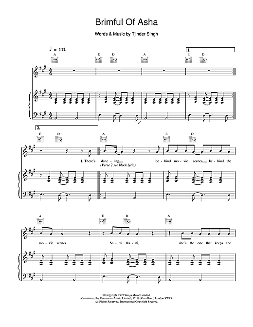 Cornershop Brimful Of Asha sheet music notes and chords. Download Printable PDF.