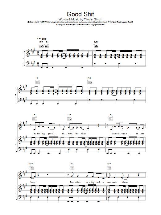 Cornershop Good Shit sheet music notes and chords. Download Printable PDF.