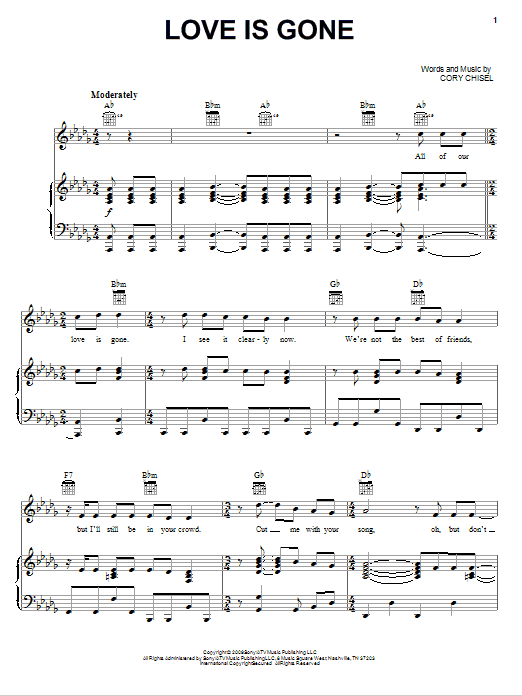 Cory Chisel And The Wandering Sons Love Is Gone sheet music notes and chords. Download Printable PDF.