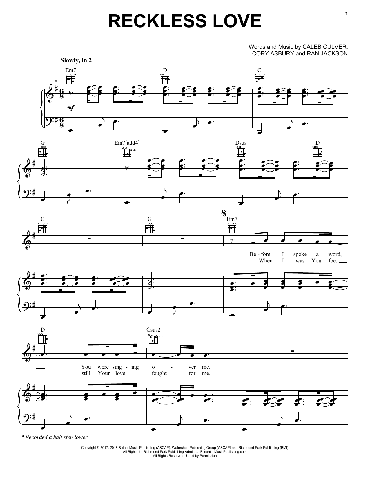 Cory Asbury Reckless Love sheet music notes and chords. Download Printable PDF.