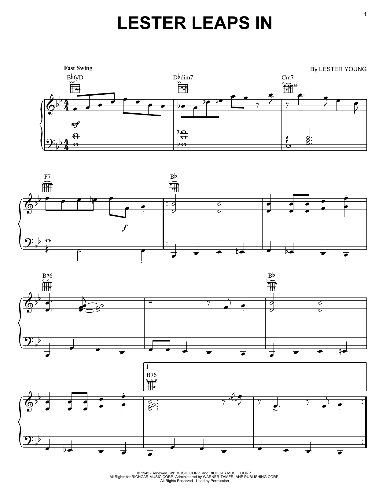 Count Basie Lester Leaps In sheet music notes and chords. Download Printable PDF.