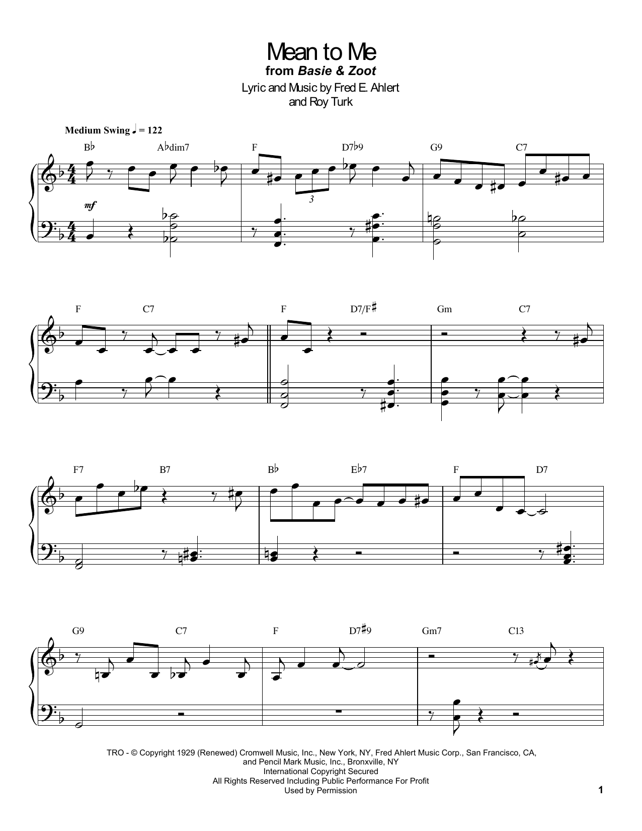 Count Basie Mean To Me Sheet Music Pdf Notes Chords Jazz Score Piano Transcription Download Printable Sku