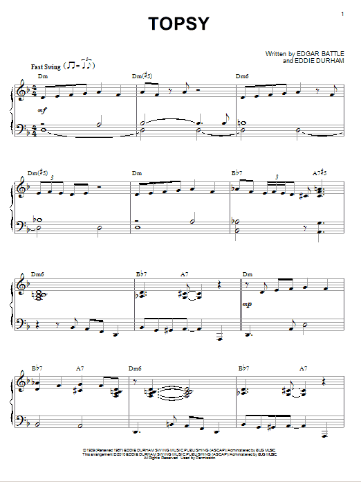 Count Basie Topsy sheet music notes and chords. Download Printable PDF.