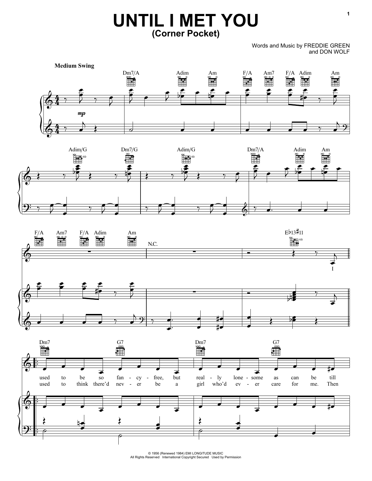 Learn to play Count Basie Until I Met You (Corner Pocket) sheet music for Piano, Vocal & Guitar (Right-Hand Melody) in minutes. Count Basie Until I Met You (Corner Pocket) sheet music notes and chords. Download Printable PDF.