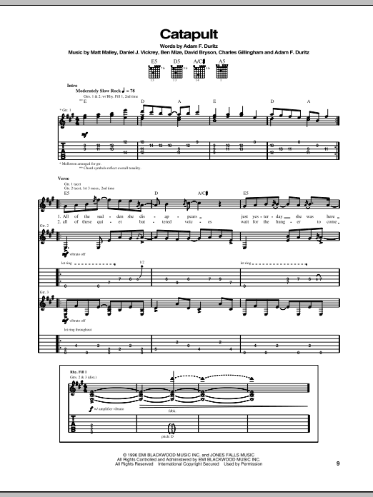 Learn to play Counting Crows Catapult sheet music for Guitar Tab in minutes. Counting Crows Catapult sheet music notes and chords. Download Printable PDF.