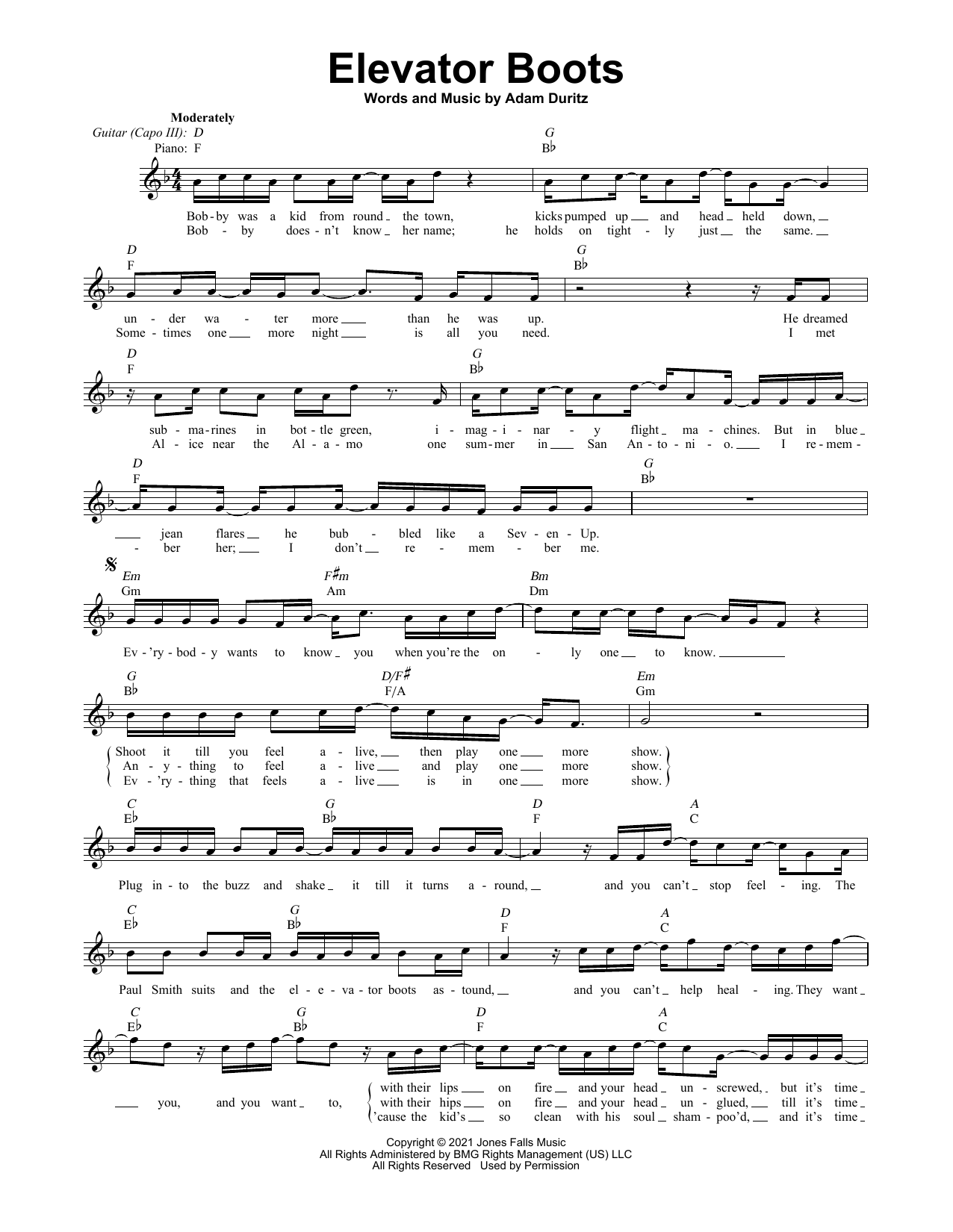 Counting Crows Elevator Boots sheet music notes and chords. Download Printable PDF.