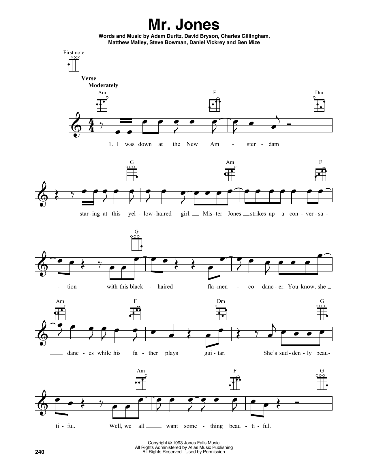 Counting crows mr jones sheet music download printable pdf score