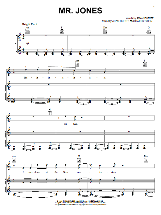 Counting Crows Mr. Jones sheet music notes and chords. Download Printable PDF.