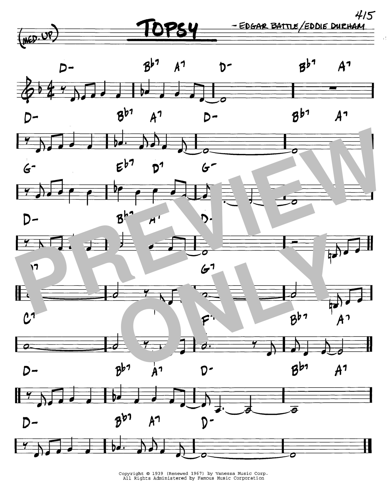 Cozy Cole Topsy sheet music notes and chords. Download Printable PDF.