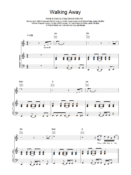 Craig David Walking Away sheet music notes and chords - Download Printable PDF and start playing in minutes.