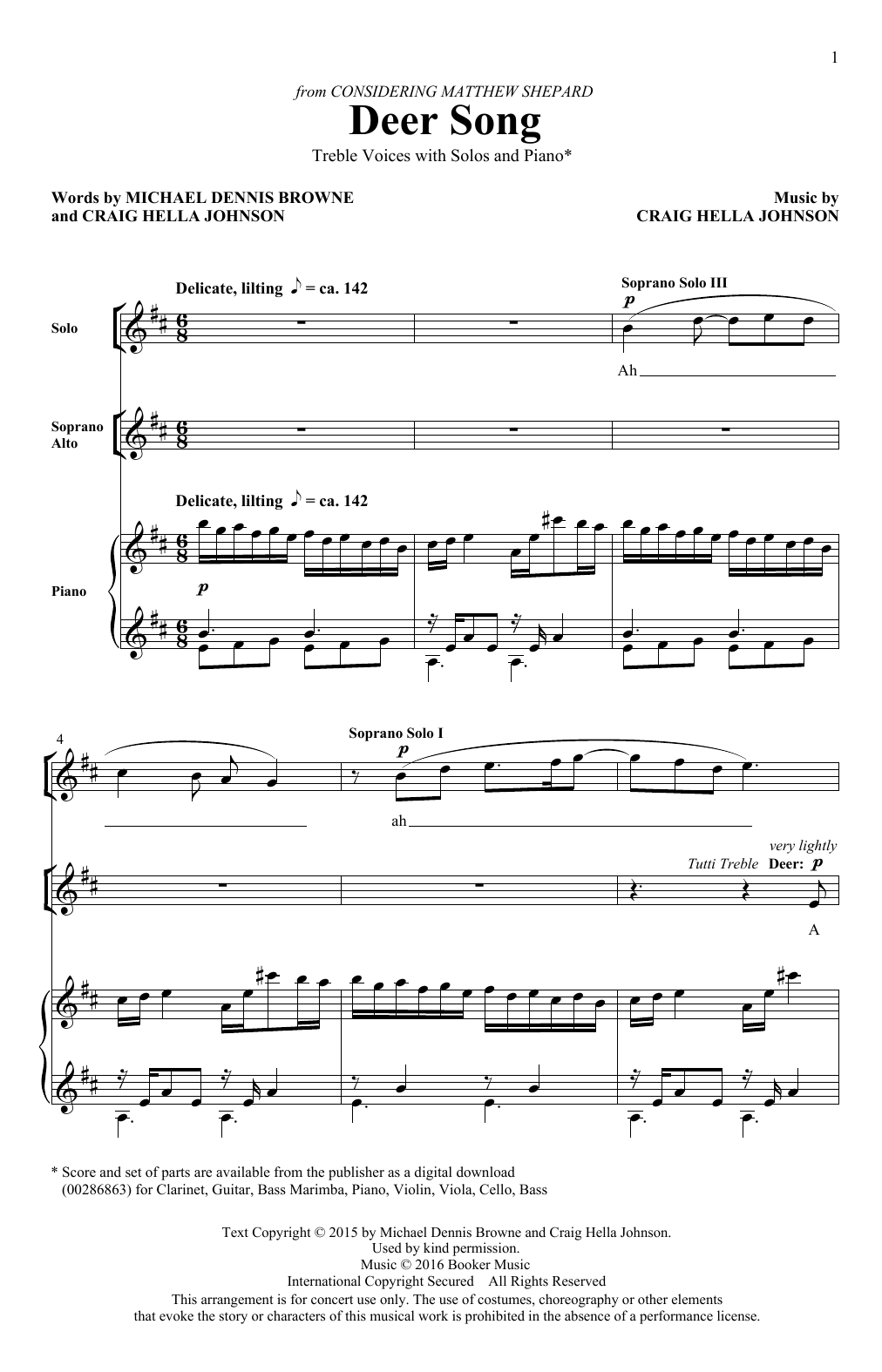 Craig Hella Johnson Deer Song (from Considering Matthew Shepard) sheet music notes and chords. Download Printable PDF.