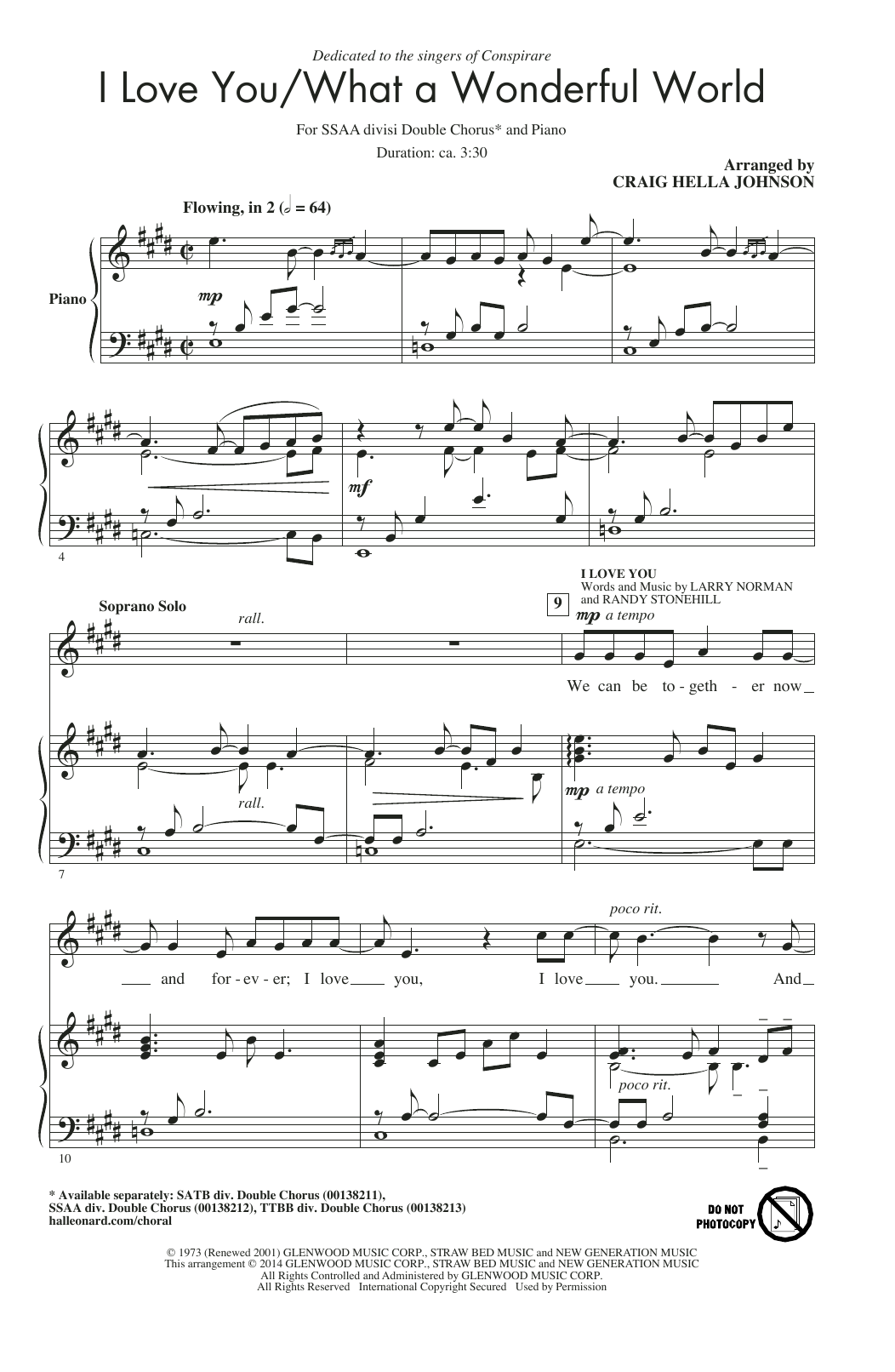 Conspirare I Love You / What A Wonderful World (arr. Craig Hella Johnson) sheet music notes and chords. Download Printable PDF.