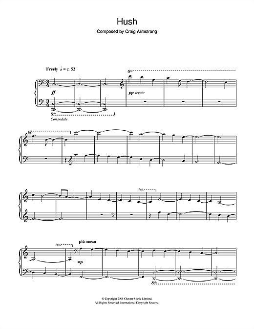 Craig Armstrong Hush sheet music notes and chords. Download Printable PDF.