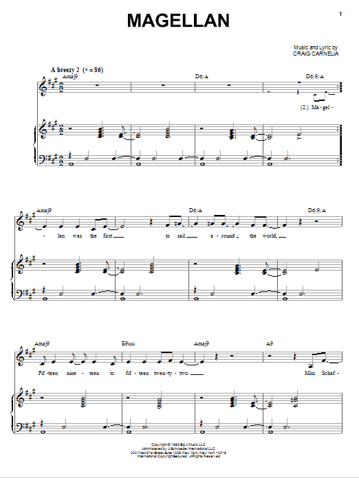 Craig Carnelia Magellan sheet music notes and chords. Download Printable PDF.