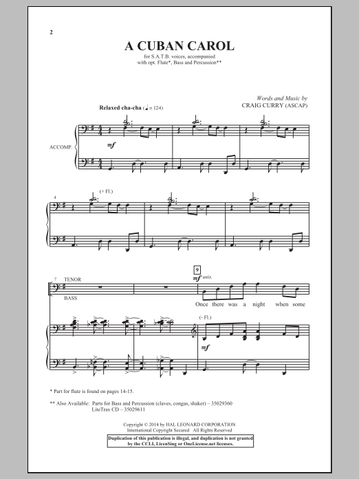 Learn to play Craig Curry A Cuban Carol sheet music for SATB Choir in minutes. Price: 3.9900$ Craig Curry A Cuban Carol sheet music notes and chords arranged for SATB Choir
