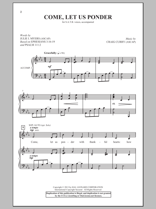 Learn to play Craig Curry Come, Let Us Ponder sheet music for SATB Choir in minutes. Price: 3.9900$ Craig Curry Come, Let Us Ponder sheet music notes and chords arranged for SATB Choir