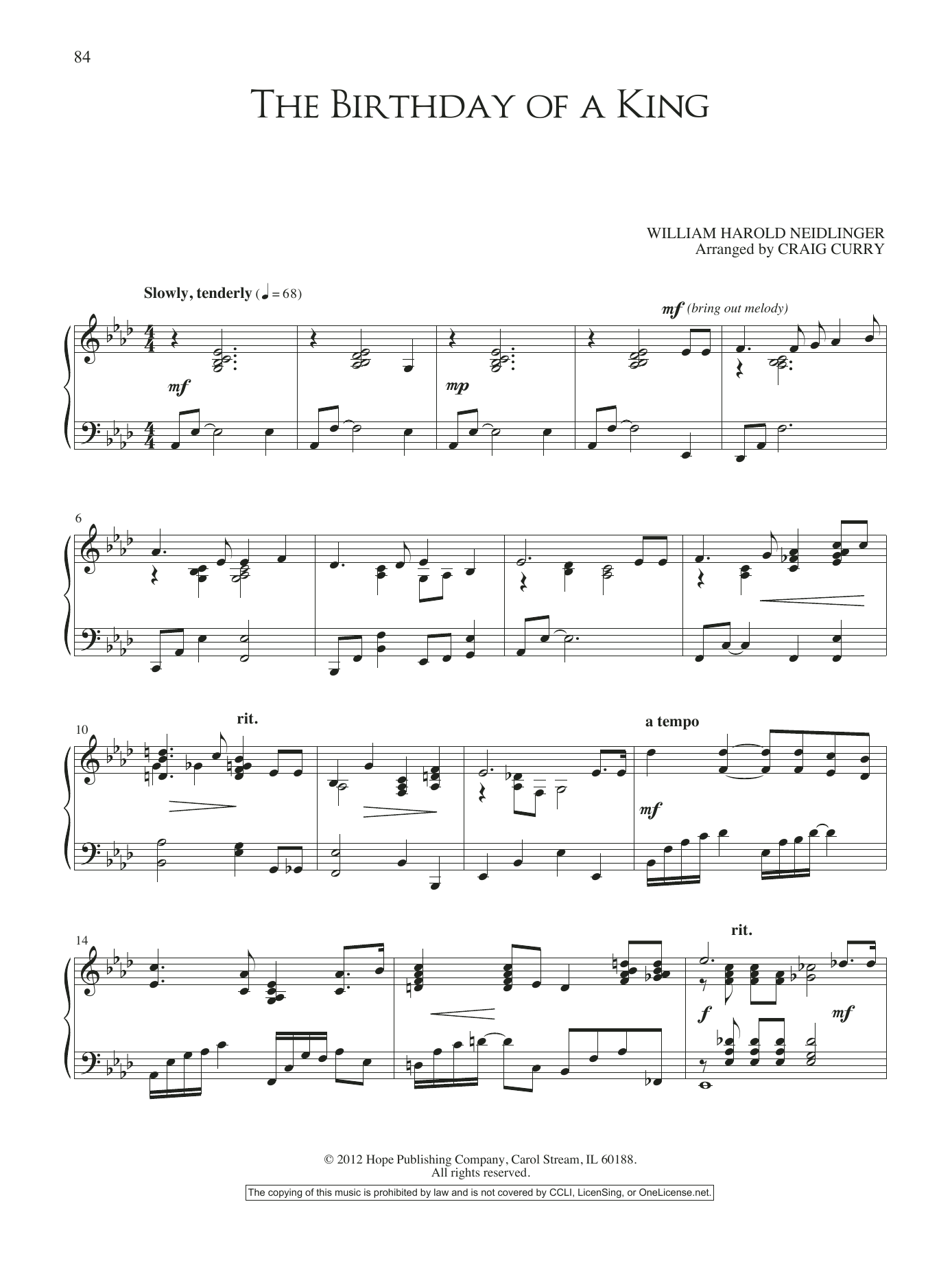 Learn to play Craig Curry The Birthday of a King sheet music for Piano Solo in minutes. Craig Curry The Birthday of a King sheet music notes and chords. Download Printable PDF.