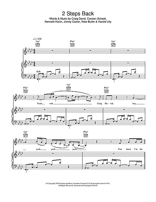 Craig David 2 Steps Back sheet music notes and chords. Download Printable PDF.