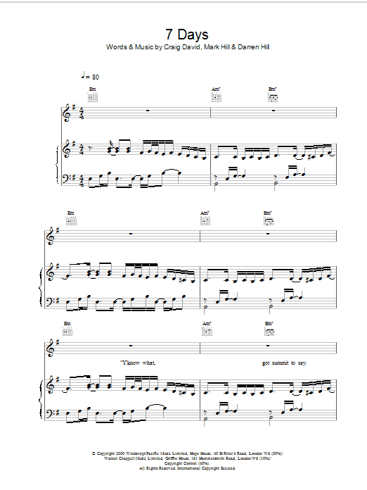 Craig David 7 Days sheet music notes and chords. Download Printable PDF.