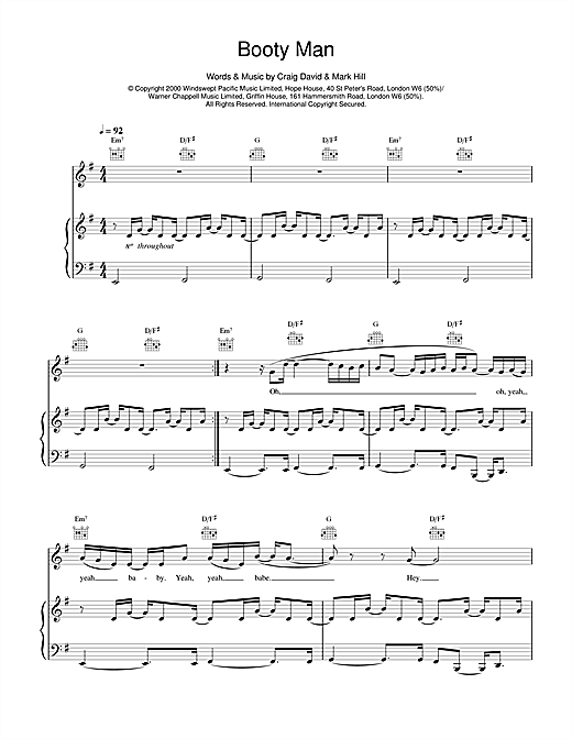 Craig David Booty Man sheet music notes and chords. Download Printable PDF.