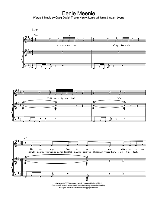 Craig David Eenie Meenie sheet music notes and chords. Download Printable PDF.