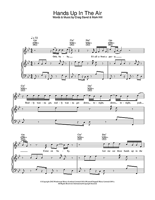 Learn to play Craig David Hands Up In The Air sheet music for Piano, Vocal & Guitar in minutes. Craig David Hands Up In The Air sheet music notes and chords
