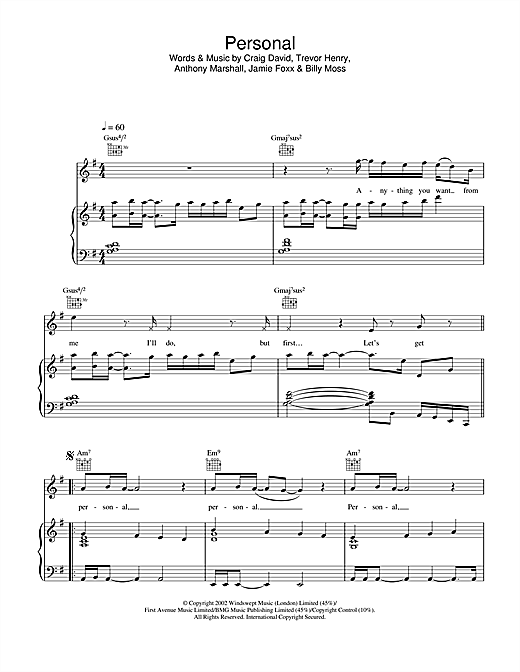 Learn to play Craig David Personal sheet music for Lead Sheet / Fake Book in minutes. Price: 4.9900$ Craig David Personal sheet music notes and chords. Download Printable PDF.