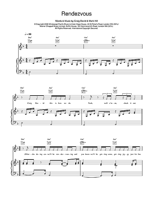 Craig David Rendezvous sheet music notes and chords. Download Printable PDF.