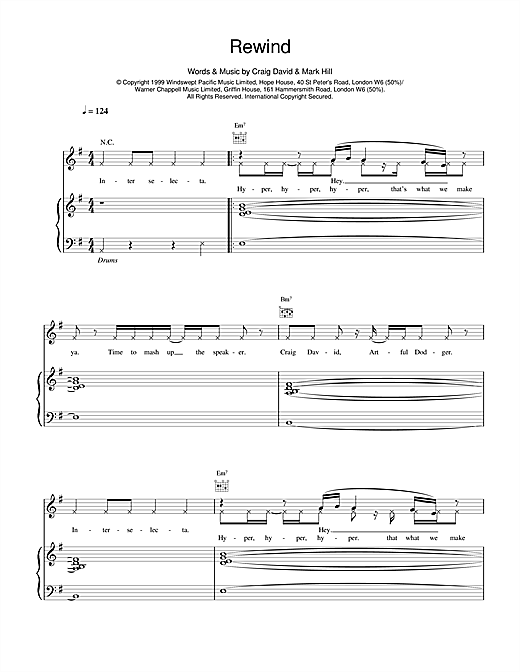 Craig David Rewind sheet music notes and chords. Download Printable PDF.