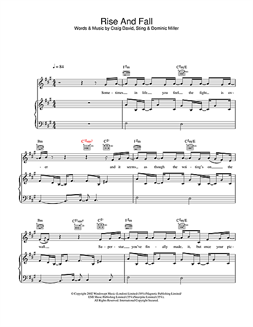 Craig David Rise And Fall sheet music notes and chords. Download Printable PDF.