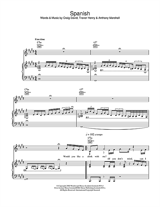 Craig David Spanish sheet music notes and chords. Download Printable PDF.