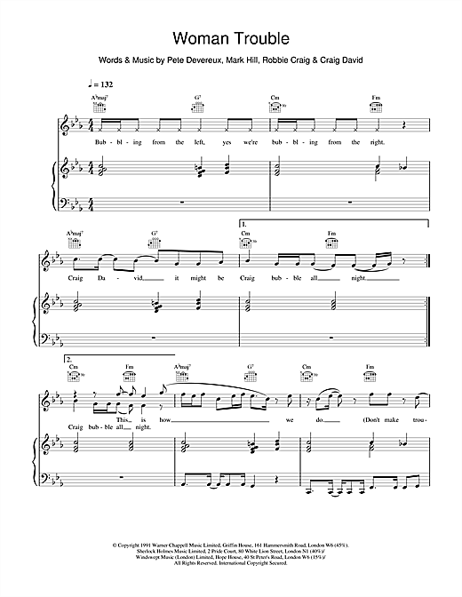 Craig David Woman Trouble sheet music notes and chords. Download Printable PDF.