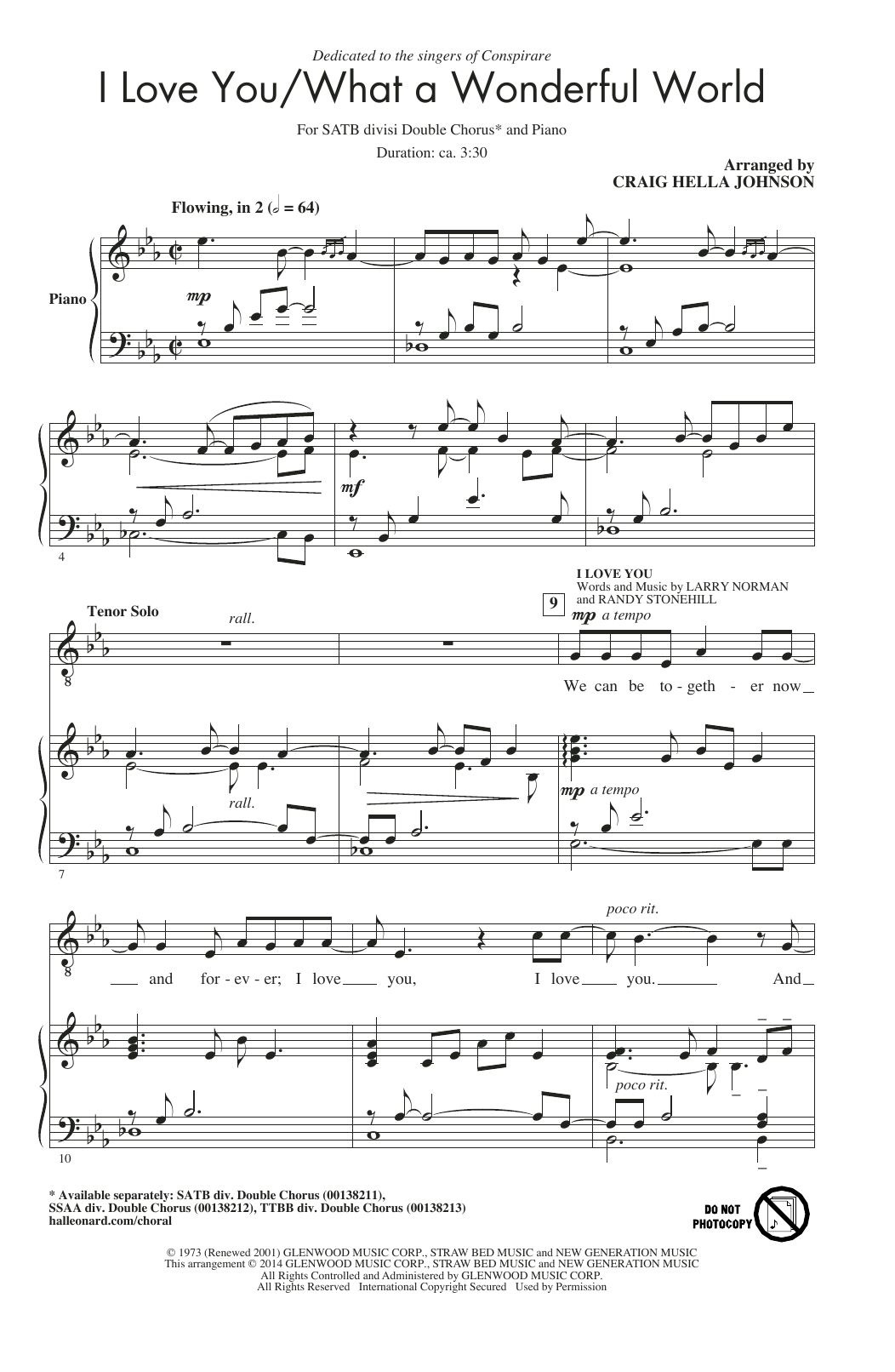 Craig Hella Johnson I Love You What A Wonderful World Sheet Music Pdf Notes Chords Concert Score Satb Choir Download Printable Sku 157849