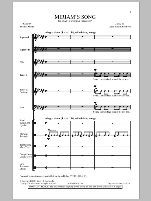 Learn to play Craig Kenath Sandford Miriam's Song sheet music for SATB Choir in minutes. Price: 3.9900$ Craig Kenath Sandford Miriam's Song sheet music notes and chords arranged for SATB Choir
