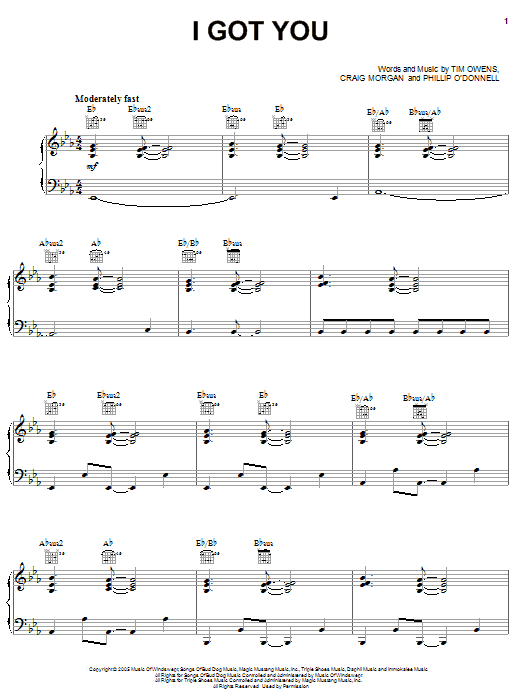Craig Morgan I Got You sheet music for Piano, Vocal & Guitar (Right-Hand Melody) in minutes. Price: 6.7900$ Craig Morgan I Got You sheet music notes and chords. Download Printable PDF.