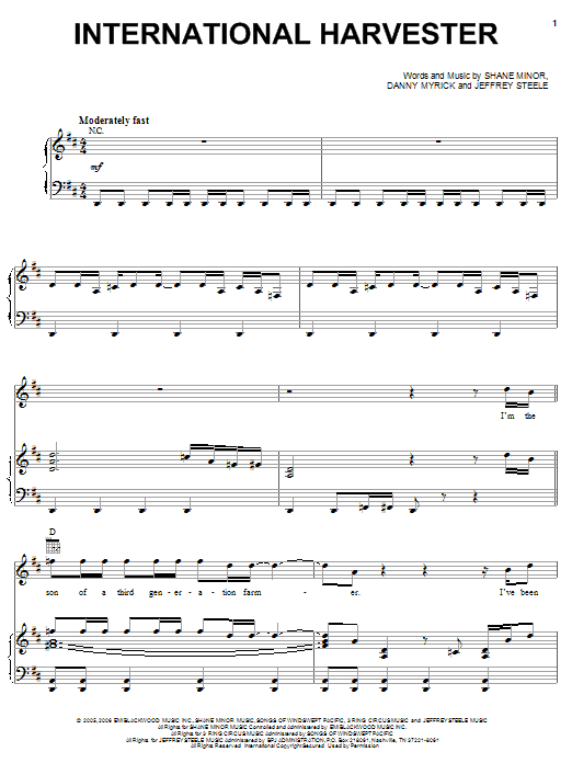 Craig Morgan International Harvester sheet music notes and chords. Download Printable PDF.