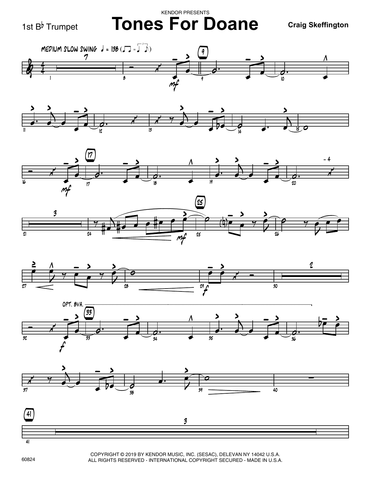 Learn to play Craig Skeffington Tones For Doane - 1st Bb Trumpet sheet music for Jazz Ensemble in minutes. Craig Skeffington Tones For Doane - 1st Bb Trumpet sheet music notes and chords. Download Printable PDF.